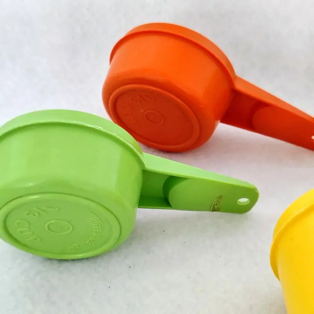 Vintage Tupperware Measuring Cups Set 1/3, 1/2 ,3/4, 1 Cup Yellow Green Orange